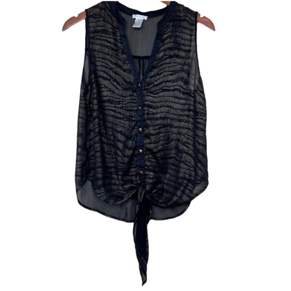 Cache Black Silk Blend Button Front Sleeveless Blouse
Size Large